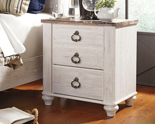 Willowton - Brown / Beige / White - Two Drawer Night Stand Capital Discount Furniture Home Furniture, Furniture Store