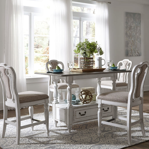 Magnolia Manor - 5 Piece Gathering Table Set - Upholstered Chairs - White Capital Discount Furniture Home Furniture, Furniture Store