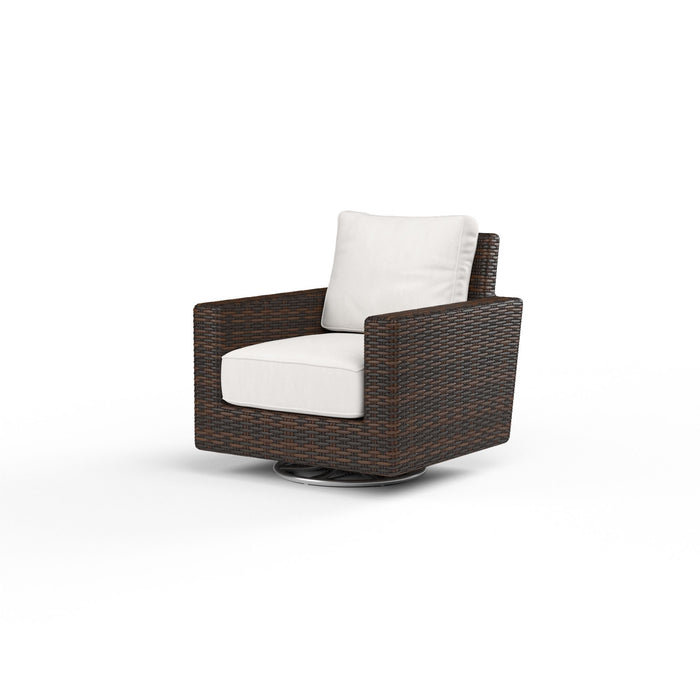 Montecito - Swivel Rocker Club Chair, With Self Welt - Canvas Flax / Dark Brown