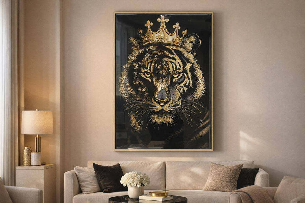 Crowned Noir II Gloss Canvas With Glitter In Frame - Black / Gold