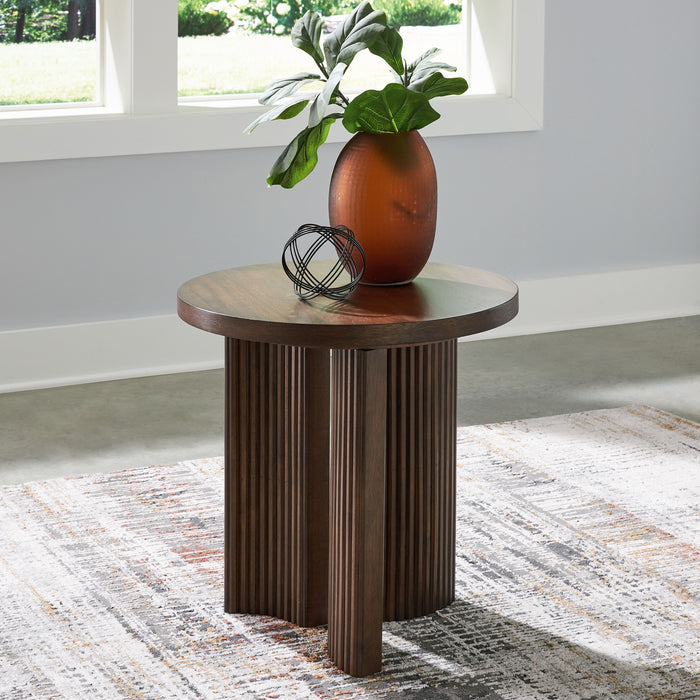 Korestone - Round End Table - Dark Brown