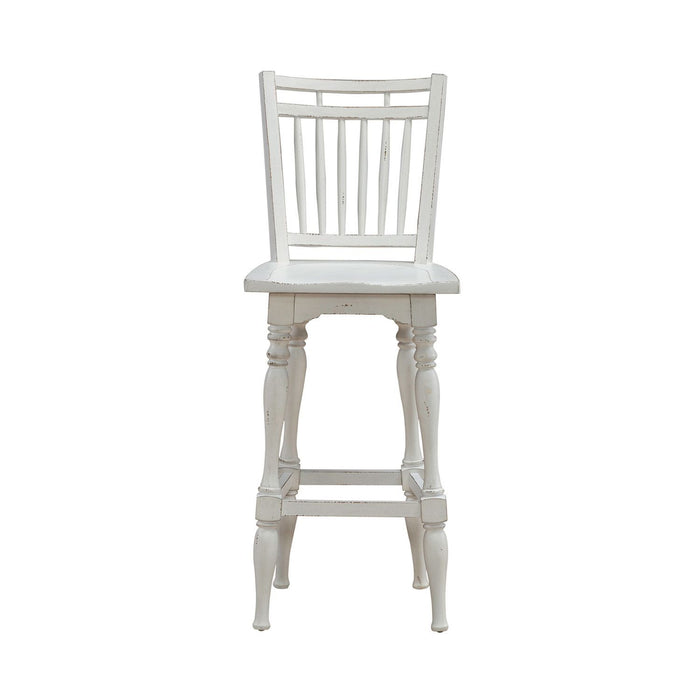 Magnolia Manor - Spindle Back Swivel Bar Stool - Antique White & Weathered Bark