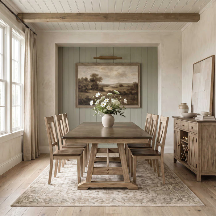 Lindsey Farm - 7 Piece Trestle Table Set - Natural & Brown