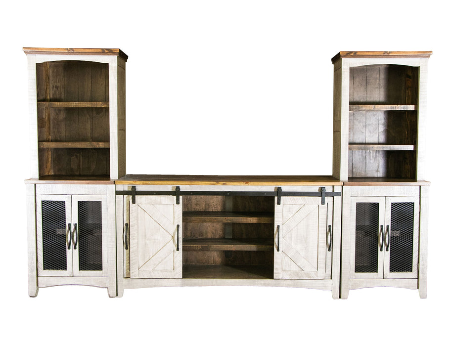 Pueblo - TV Stand / Console / Wall Unit - Antiqued White / Brown