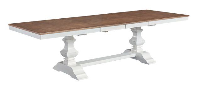 Vista Collection Extension Table Top and Banks Trestle Base in Hickory and