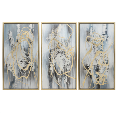 22x42 Abstract Canvas Multi On Gold Wall Art Set of 3