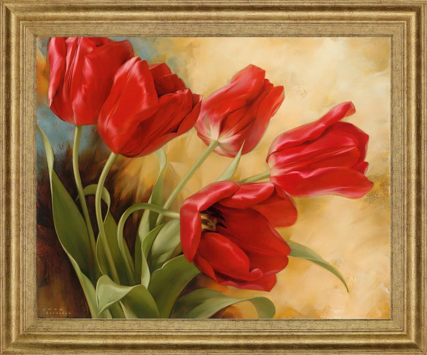 Scarlet Tulip Whirl - 28" x 34" Framed Wall Art - Red
