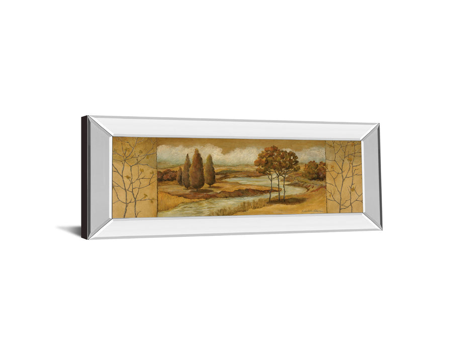 River Scene I - Mirror Framed Print Wall Art - Light Brown