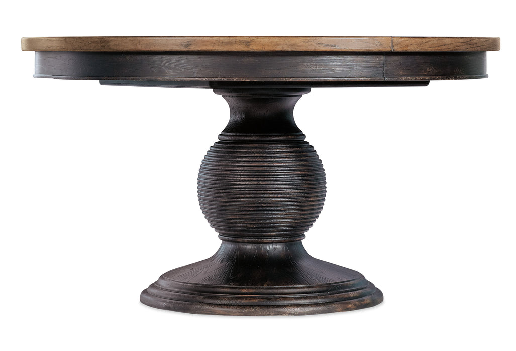 Americana - Round Pedestal Dining Table With One 22" Leaf - Dark Brown