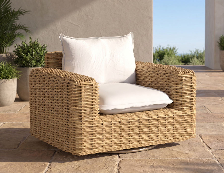 Playa - Swivel Club Glider With Flange Welt - Light Brown / White