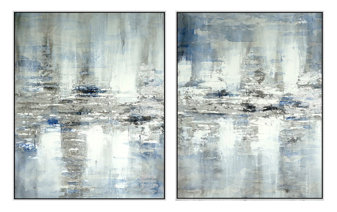 Hand Painted Textured Canvas Foil In Frame (Set of 2) - Gray