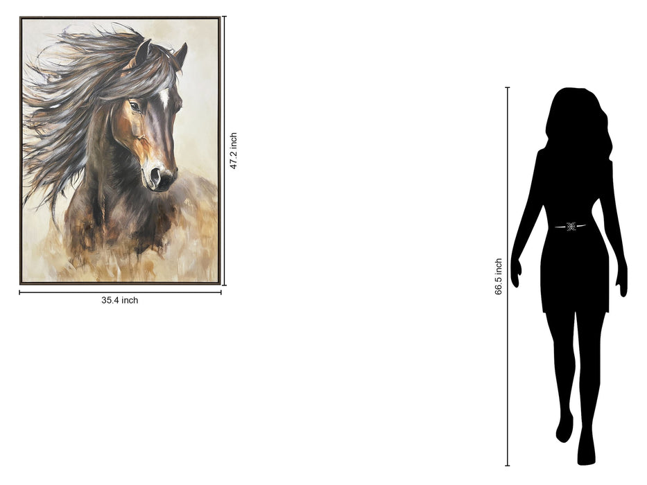 Windborne Stallion Hand-Embellished Canvas In Frame - Brown / Ivory