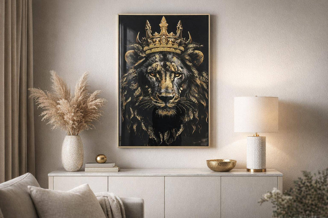Crowned Noir I Gloss Canvas With Glitter In Frame - Black / Gold