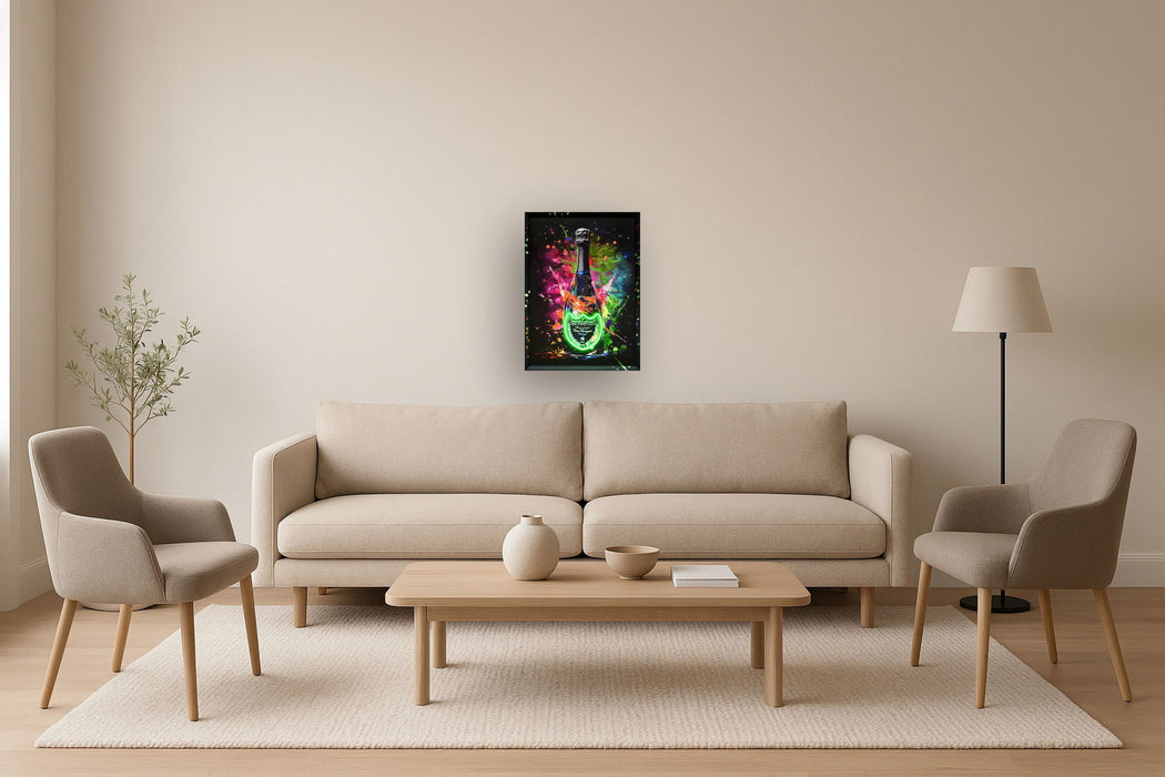 Neon Fizz Splash - 21" x 29" Framed Wall Art - Black