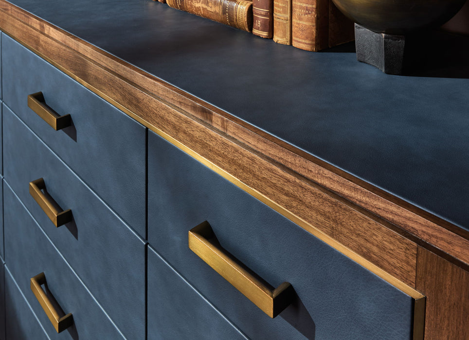 Melange - Geneva Accent Drawer Chest - Blue / Medium Walnut