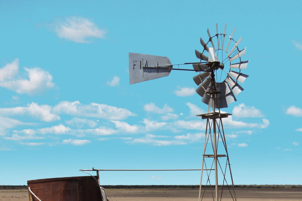 Windmill In The Field By Anna Coppel (Framed Small) - Light Blue