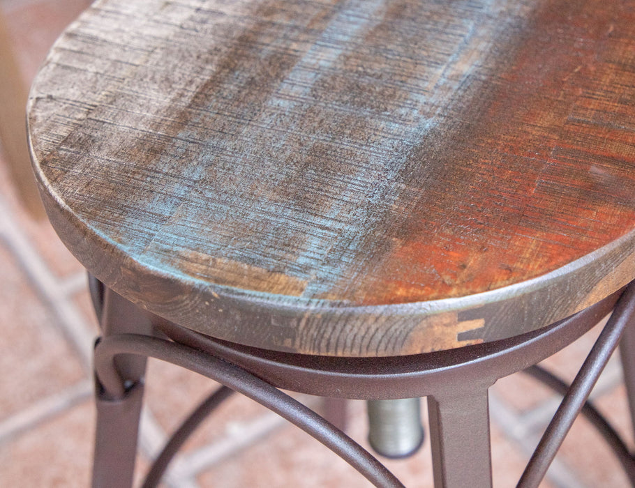 Antique - Stool With Iron Base - Multicolor