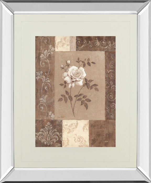 Single Rose By Vivian Flasch - Mirror Framed Print Wall Art - Light Brown
