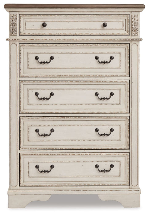Realyn - Five Drawer Chest - White / Brown / Beige