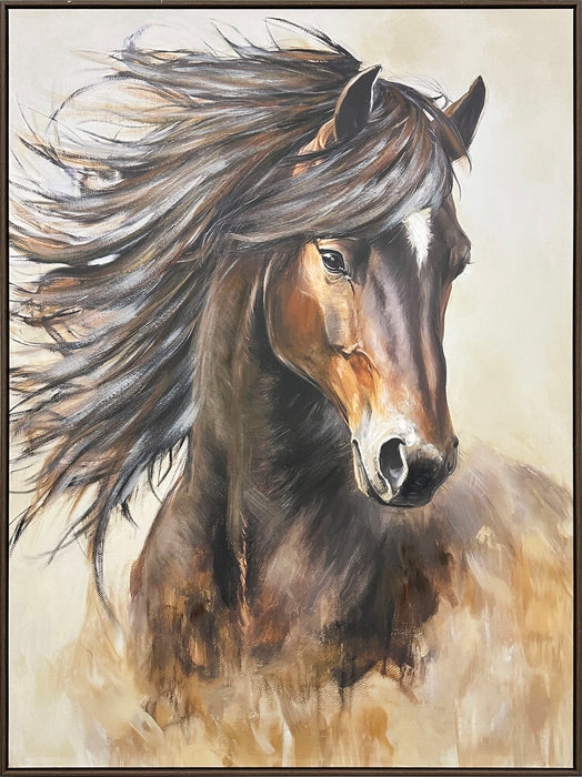 Windborne Stallion Hand-Embellished Canvas In Frame - Brown / Ivory