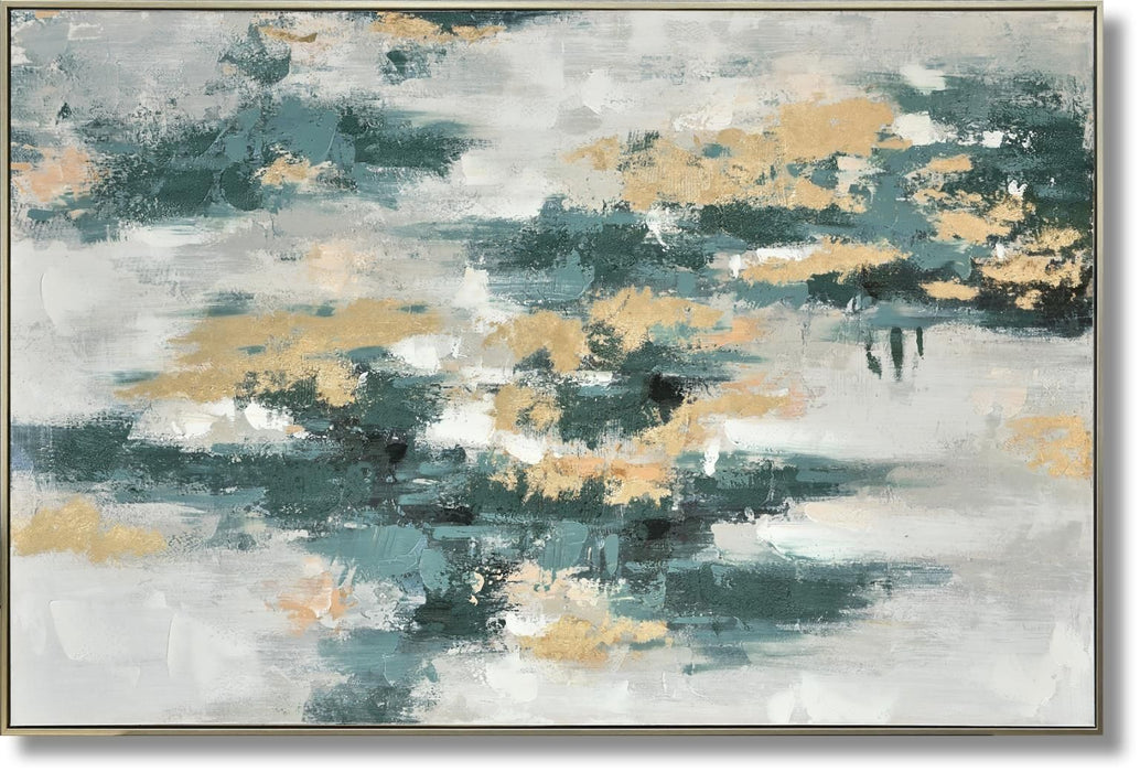 Verdant Gold Drift - 39" x 59" Framed Wall Art - Light Blue