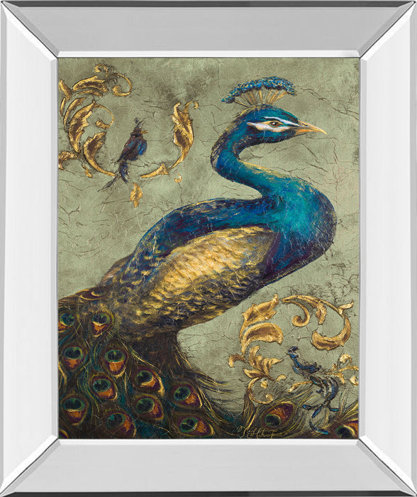 Peacock On Sage I By Tiffany Hakimipour - Mirror Framed Print Wall Art - Beige