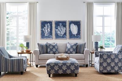 3010 Wowza Sand W Navy Accent Ottoman
