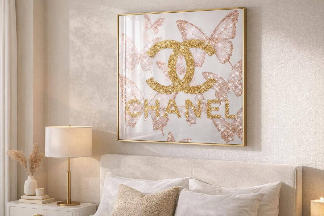 Glam Flutter II Gloss Canvas With Rocks In Frame - Blush / Gold