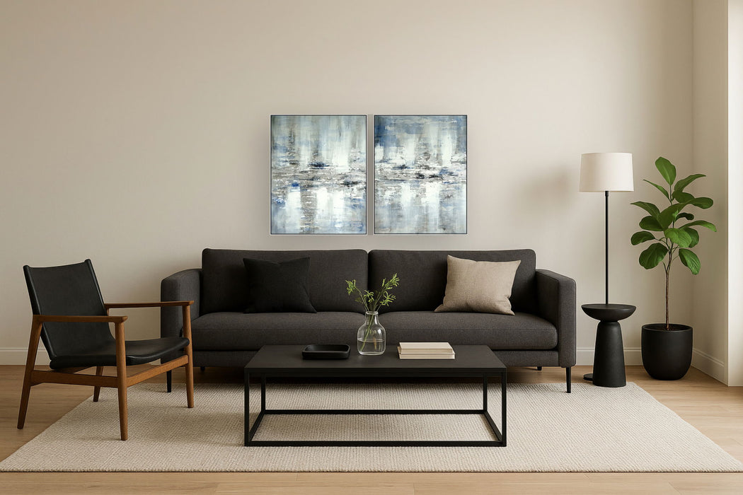 Hand Painted Textured Canvas Foil In Frame (Set of 2) - Gray
