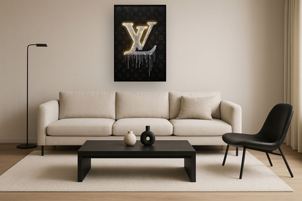 Gilded Drip Monogram - 33" x 48" Framed Wall Art - Black