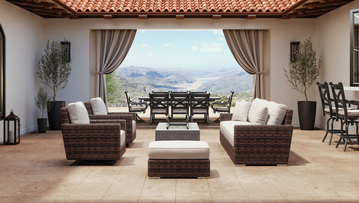 Montecito - Swivel Rocker Club Chair, With Self Welt - Canvas Flax / Dark Brown