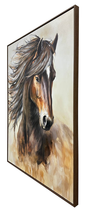 Windborne Stallion Hand-Embellished Canvas In Frame - Brown / Ivory