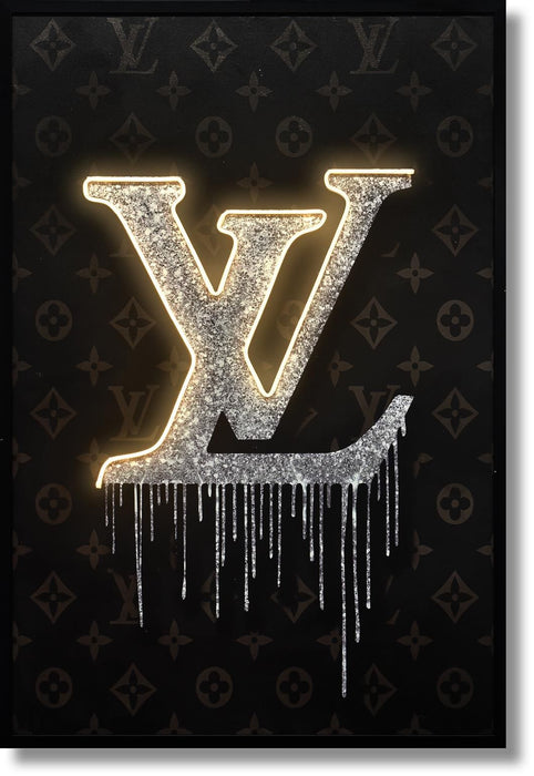 Gilded Drip Monogram - 33" x 48" Framed Wall Art - Black