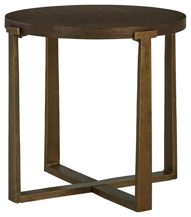 Balintmore - Brown / Gold Finish - Round End Table Capital Discount Furniture Home Furniture, Furniture Store