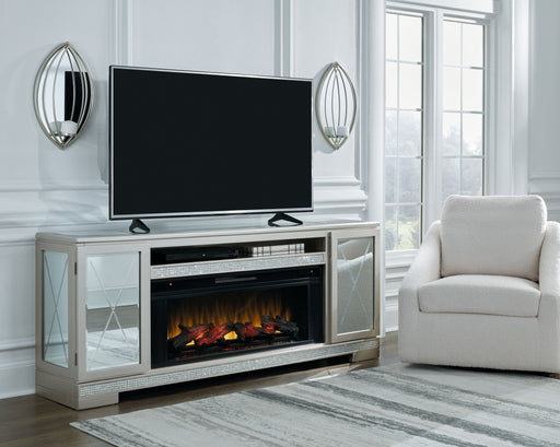 Flamory - Silver - 72" TV Stand With Electric Infrared Fireplace Insert Capital Discount Furniture