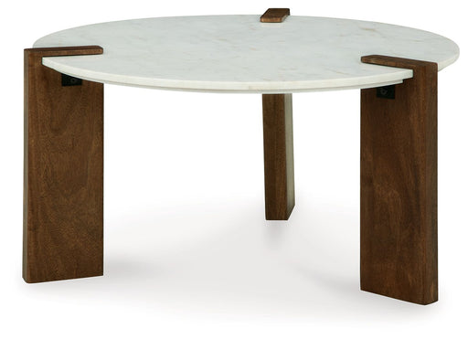 Isanti - White / Brown - Round Cocktail Table Capital Discount Furniture Home Furniture, Furniture Store