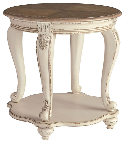 Realyn - White / Brown - Round End Table Capital Discount Furniture Home Furniture, Furniture Store