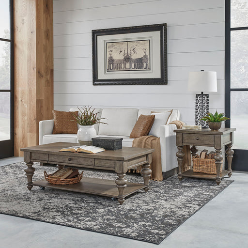 Americana Farmhouse - 3 Piece Set (1 Cocktail 2 End Tables) - Light Brown Capital Discount Furniture Home Furniture, Furniture Store