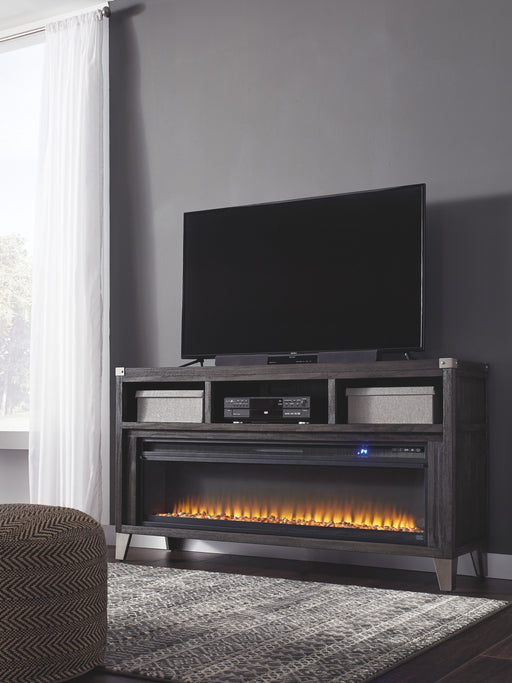 Todoe - Gray - 2 Pc. - 65" TV Stand With Wide Fireplace Insert Capital Discount Furniture