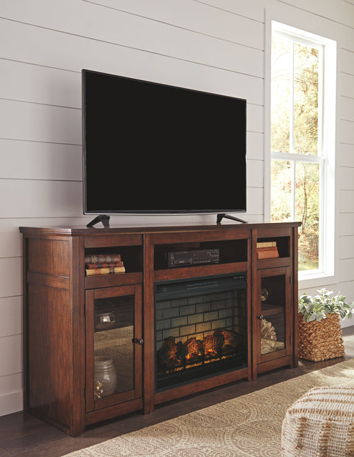 Harpan - Reddish Brown - 2 Pc. - 72" TV Stand With Electric Infrared Fireplace Insert Capital Discount Furniture