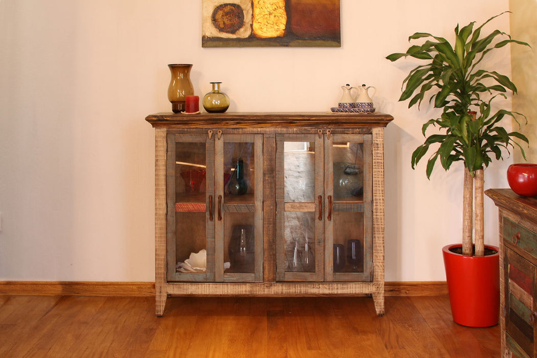 Antique Multicolor - Console With 4 Glass Doors - Light Brown Capital Discount Furniture Home Furniture, Furniture Store