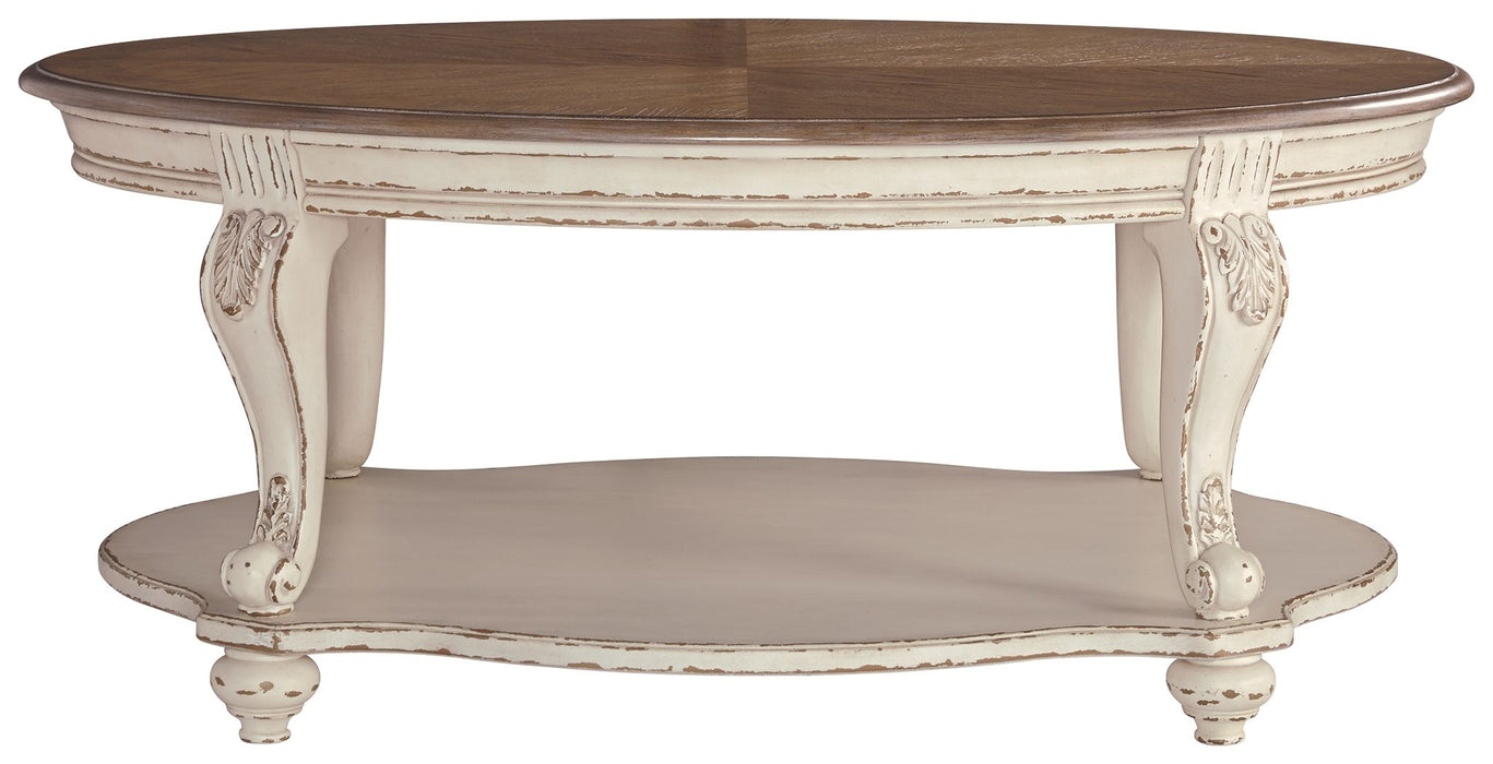 Realyn - White / Brown - Oval Cocktail Table Capital Discount Furniture Home Furniture, Furniture Store