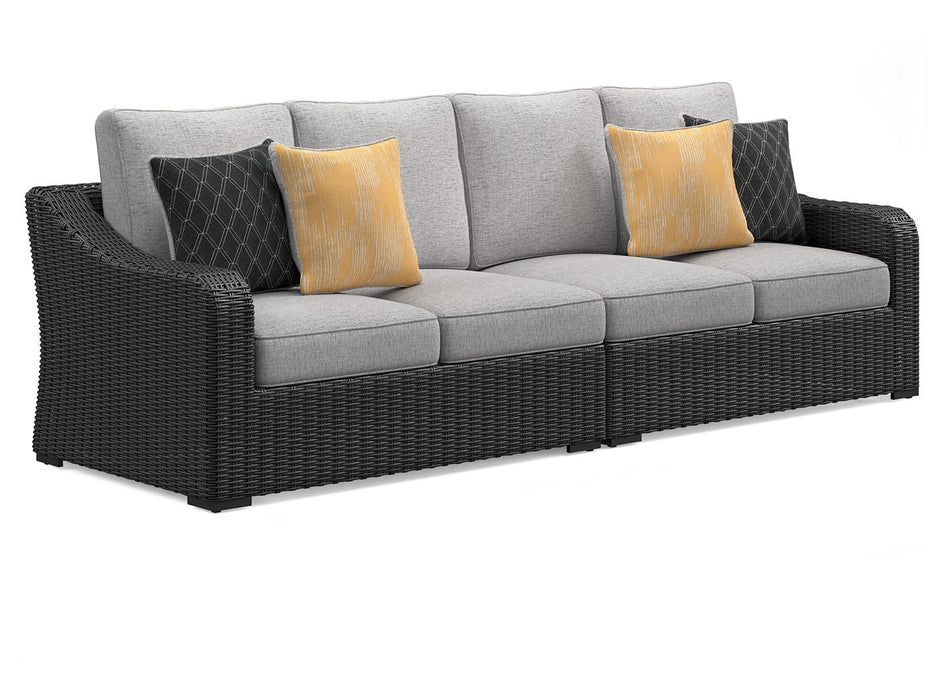 Beachcroft - Black / Light Gray - 2-Piece Outdoor Loveseat With Cushion Capital Discount Furniture Home Furniture, Furniture Store
