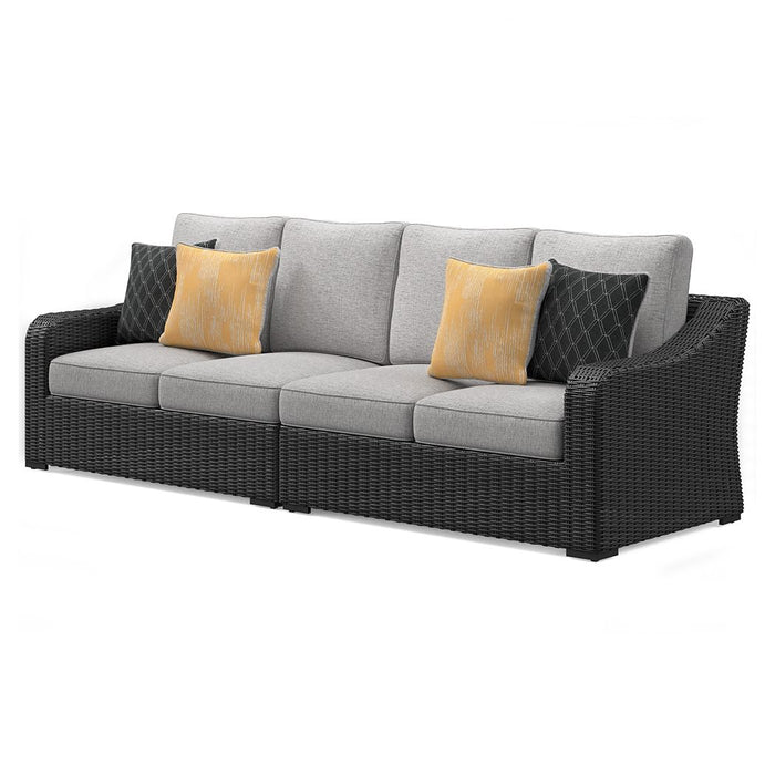 Beachcroft - Black / Light Gray - 2-Piece Outdoor Loveseat With Cushion Capital Discount Furniture Home Furniture, Furniture Store