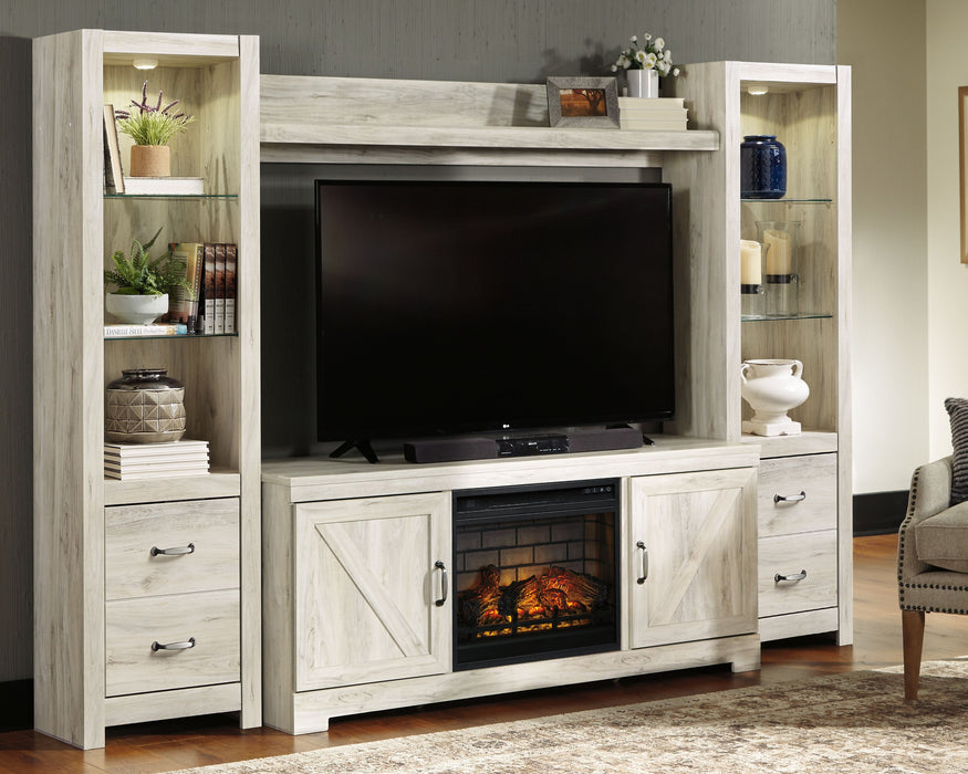 Bellaby - Whitewash - Entertainment Center - TV Stand With Faux Firebrick Fireplace Insert Capital Discount Furniture Home Furniture, Home Decor, Furniture