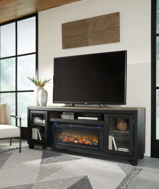 Foyland - Black / Brown - 83" TV Stand With Electric Infrared Fireplace Insert Capital Discount Furniture